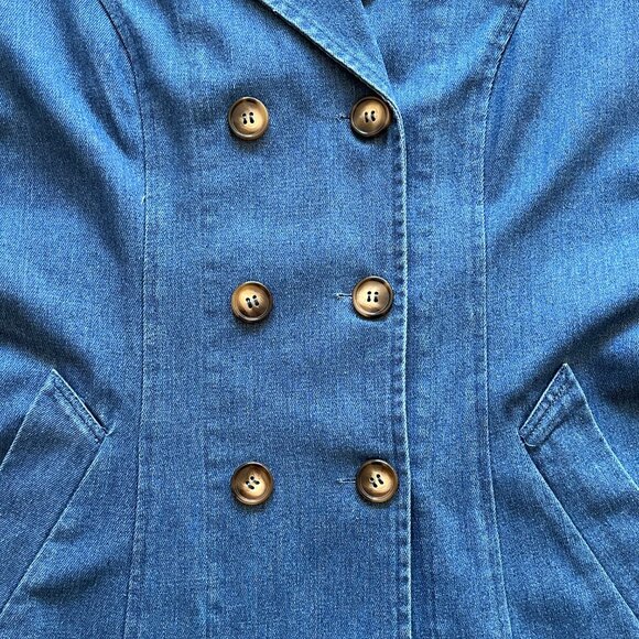 Women's Solitaire Blue Denim Belted Double Breasted Cotton Trench Coat Small - Picture 5 of 7